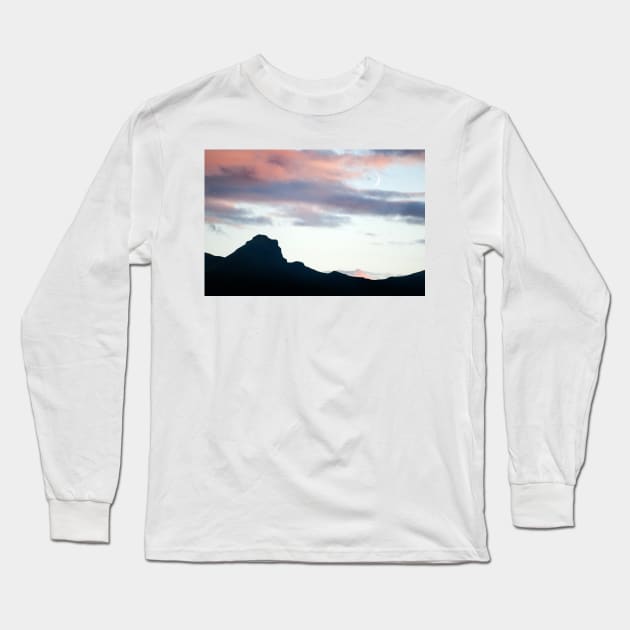 A crescent moon over the Trotternish Ridge, Isle of Skye, Scotland Long Sleeve T-Shirt by richflintphoto